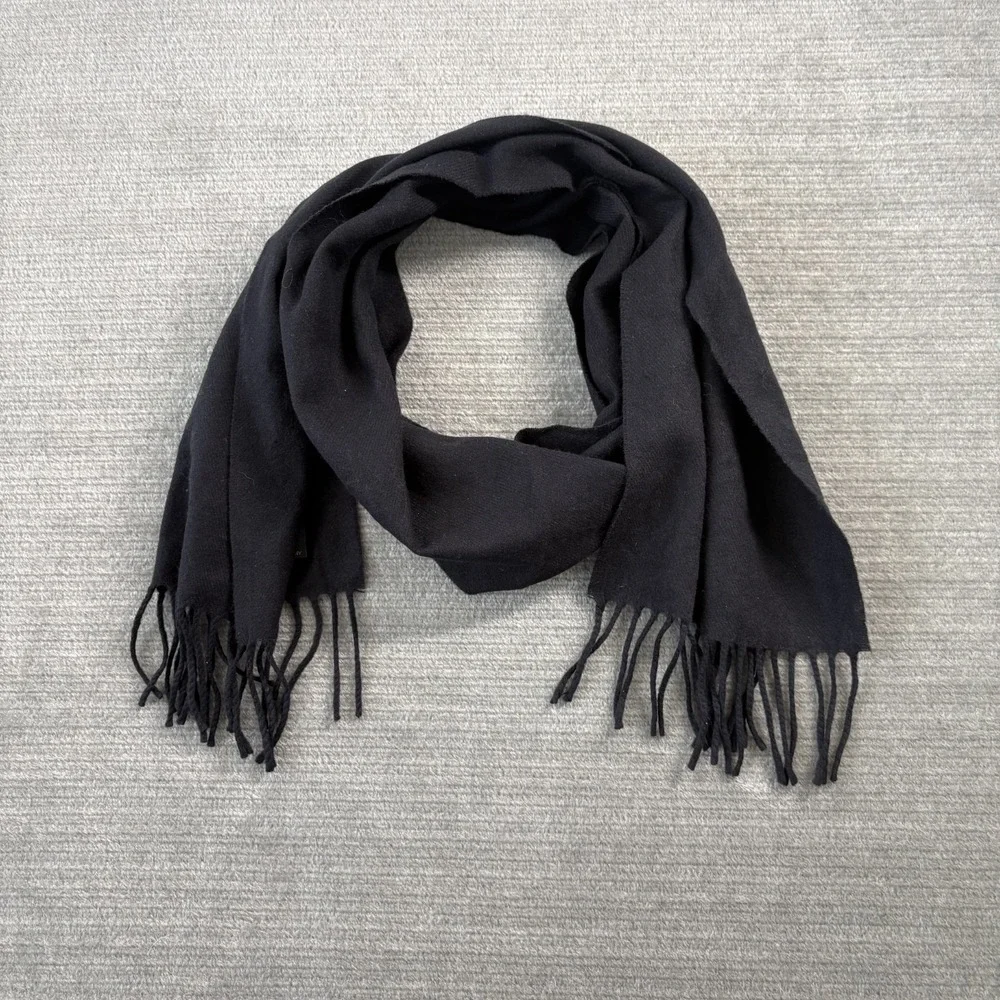 Germany 100% Cashmere Scarf Black Fringed Soft Quiet Luxury Classic